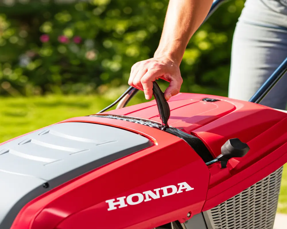 User adjusting handle on Honda mower