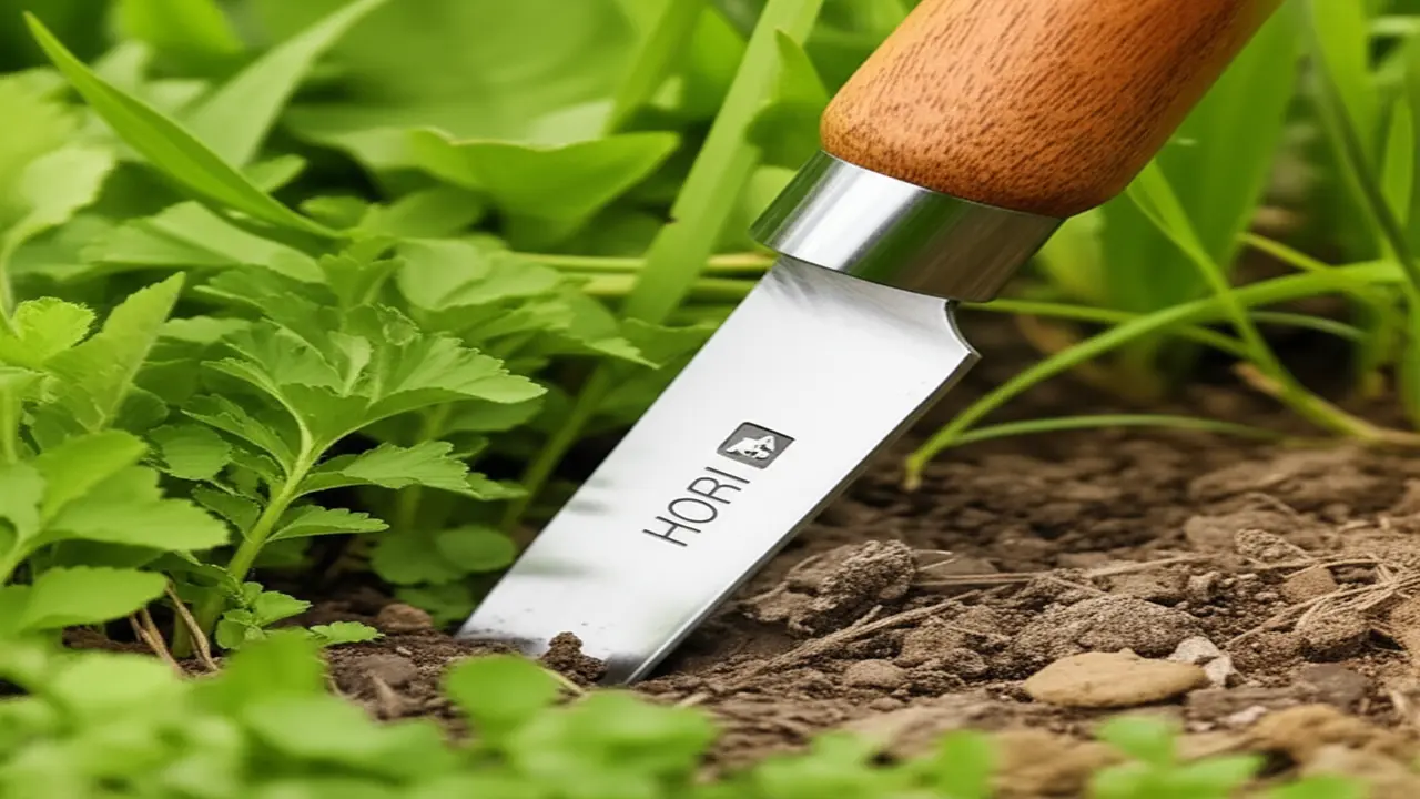 Hori Hori knife removing weeds organically