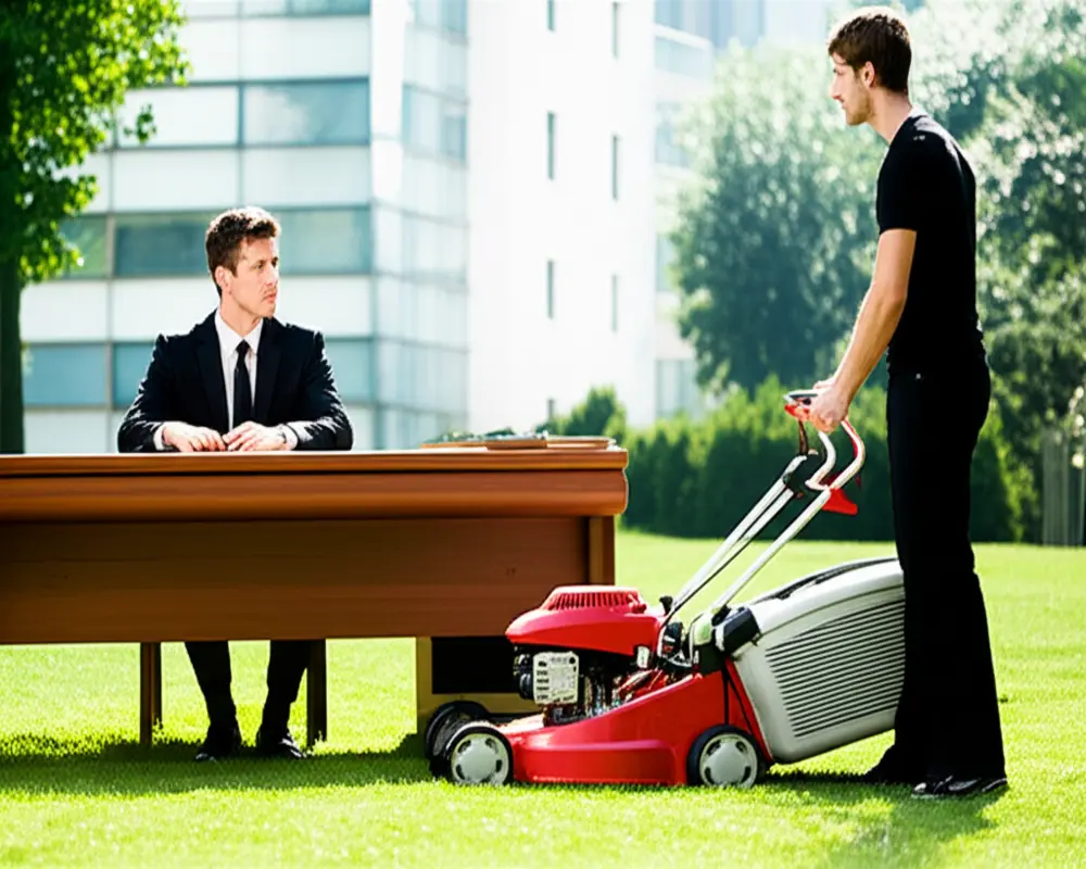 Hiring manager conducting professional lawn mower interview