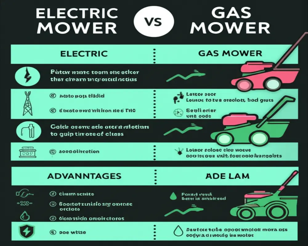 Comparison table showing features of electric vs gas lawn mowers