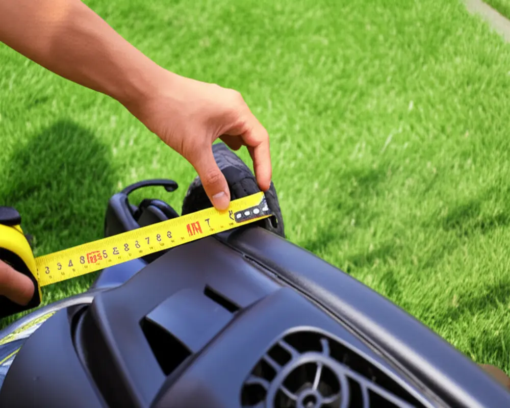 Measuring lawn mower deck size with tape measure