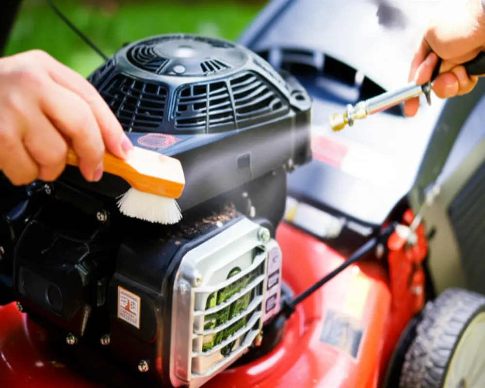 Cleaning a lawn mower engine to maintain airflow and prevent overheating