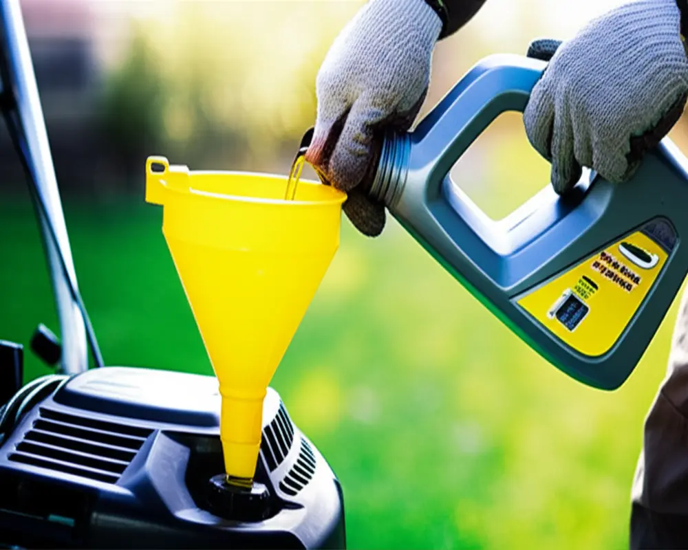 Lawn mower engine oil change process using a funnel