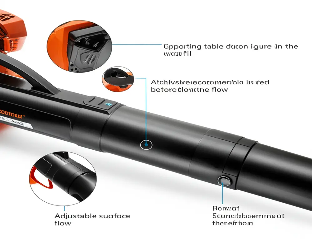 Key features of leaf blowers showing control handles and air flow settings