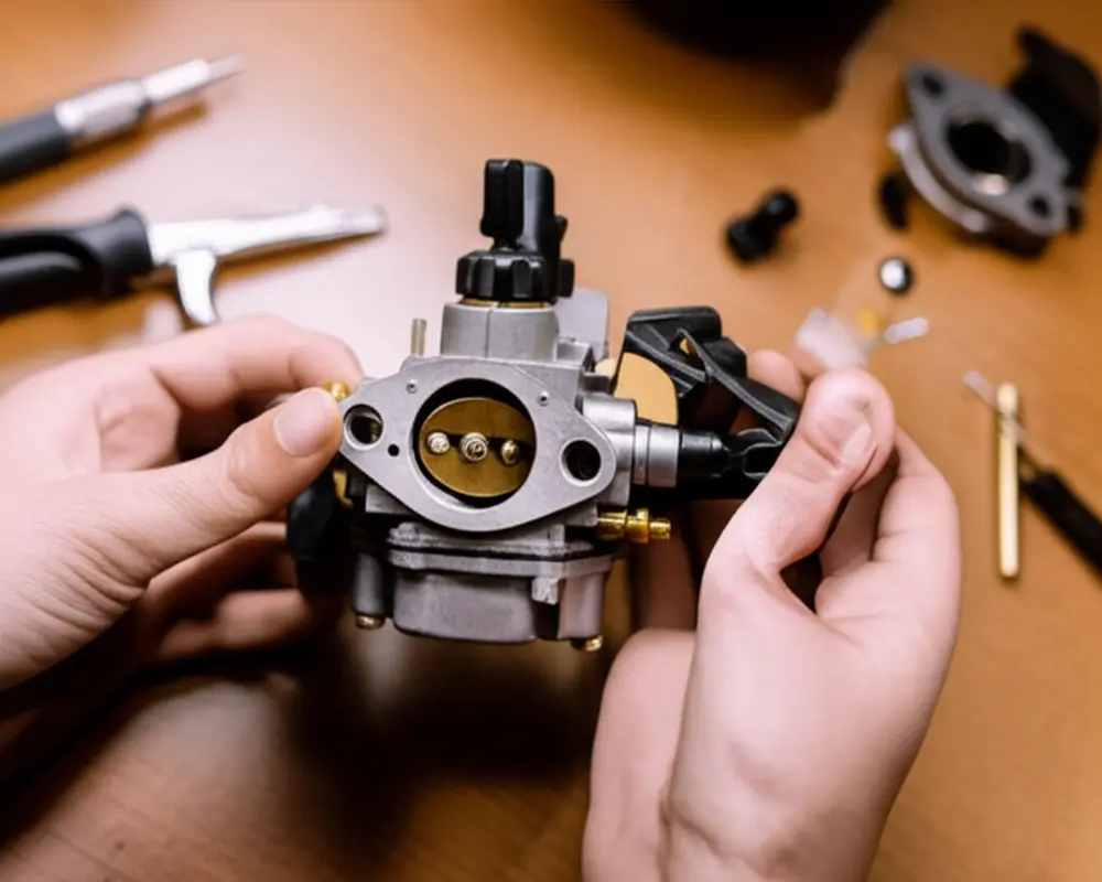 Installing new leaf blower primer bulb on carburetor