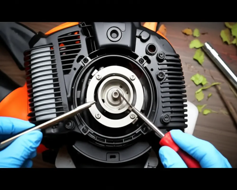 Leaf blower pull cord repair: opening recoil starter and inspection guidance