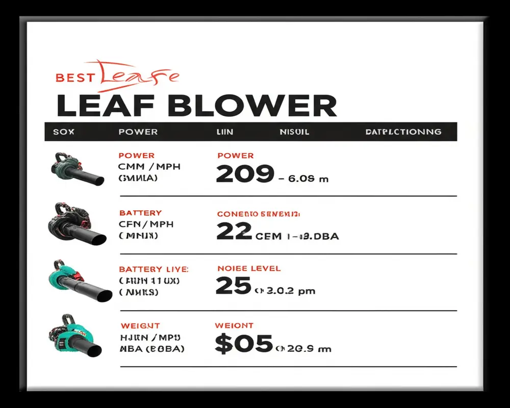 Comparison of best leaf blowers 2025 highlighting key features and specifications