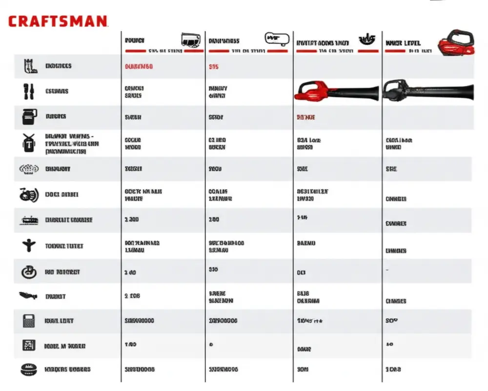 Comparison chart of Craftsman leaf blower models