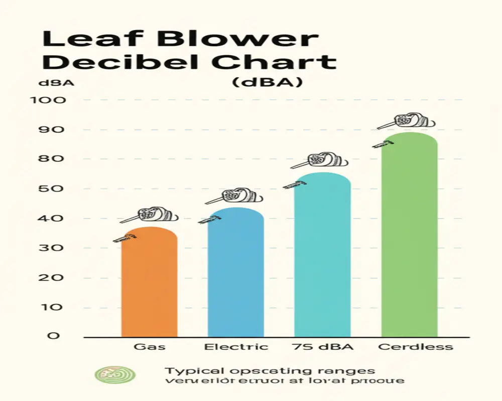 Leaf blower decibel chart comparing dBA levels across gas, electric and cordless models