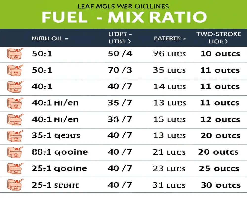 Leaf blower fuel mix ratios table