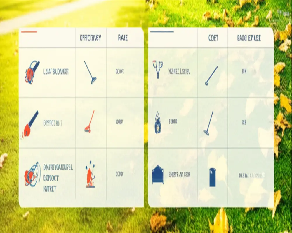 Comparison table of leaf blower versus rake for yard cleanup in 2025