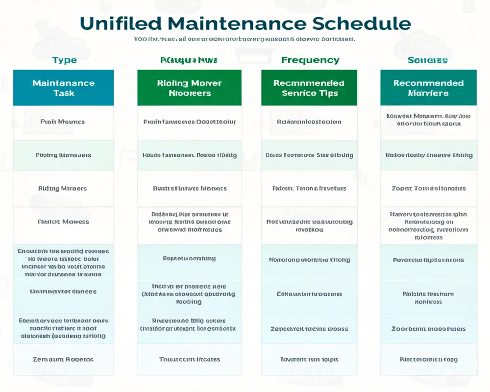 Unified maintenance schedule table with mower types