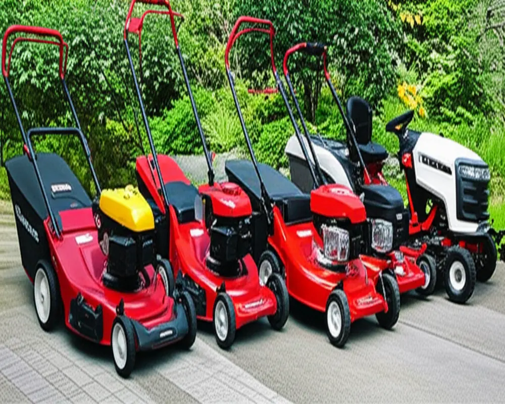 Different lawn mower types highlighting deck sizes