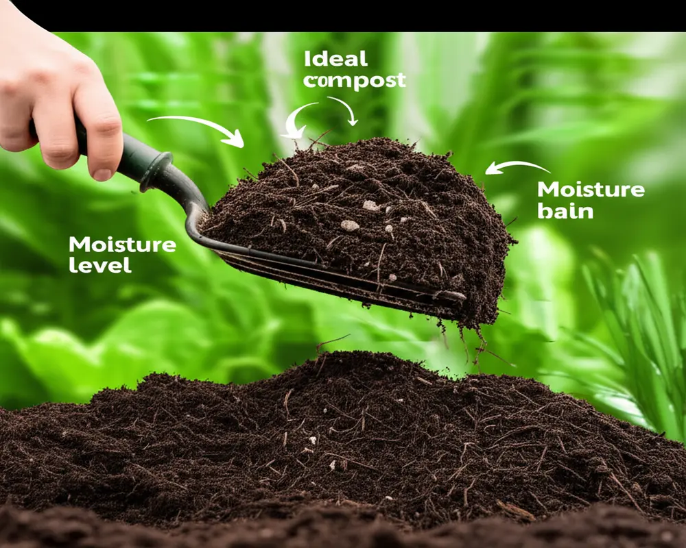 Illustration showing ideal moisture in compost when turned with garden fork