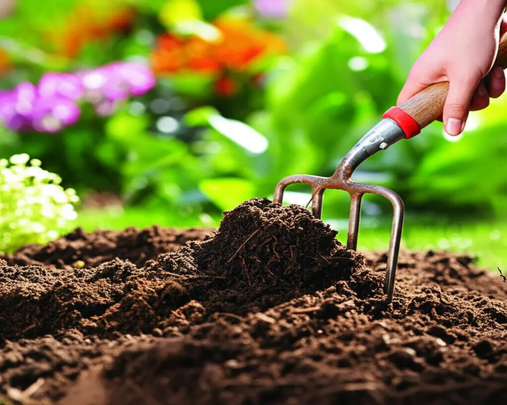 Incorporating organic matter with garden fork Incorporating organic matter with garden fork