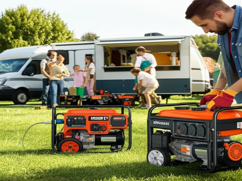 Family enjoying an outdoor movie night powered by a portable generator