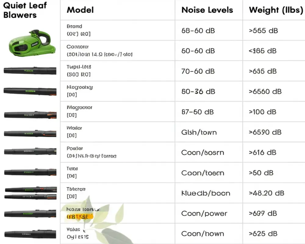 Quiet Leaf Blowers Comparison Comparison Table of Top Quiet Leaf Blower Models with Noise Levels