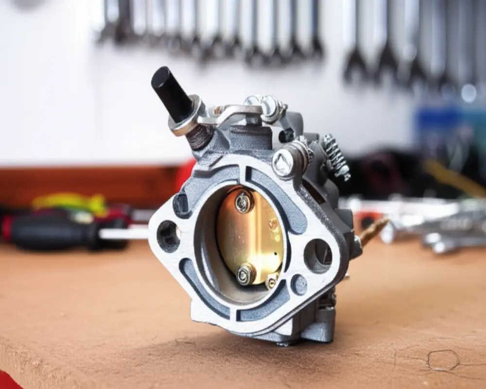 Reassembled and clean leaf blower carburetor ready for testing