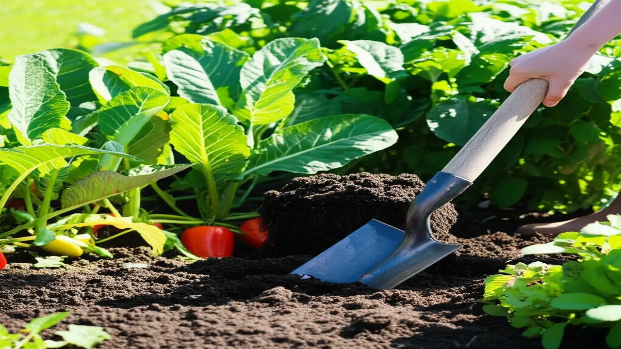 Regular Spade Digging and Turning Soil in Vegetable Garden