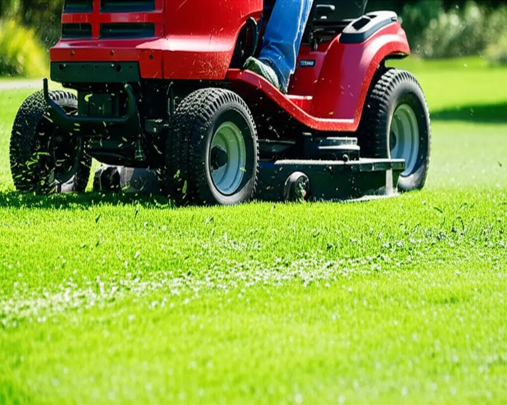 Riding lawn mower cutting a green lawn Riding lawn mower cutting a green lawn