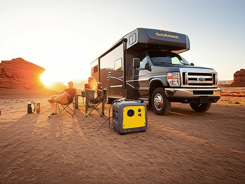 RV parked in a remote, scenic boondocking location RV parked in a remote, scenic boondocking location