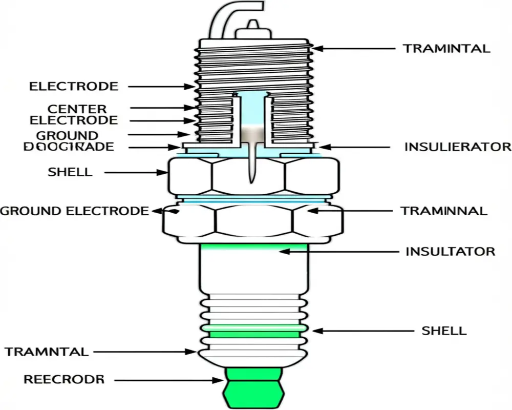 Lawn mower spark plug diagram Lawn mower spark plug diagram showing electrodes and insulator for spark plug replacement