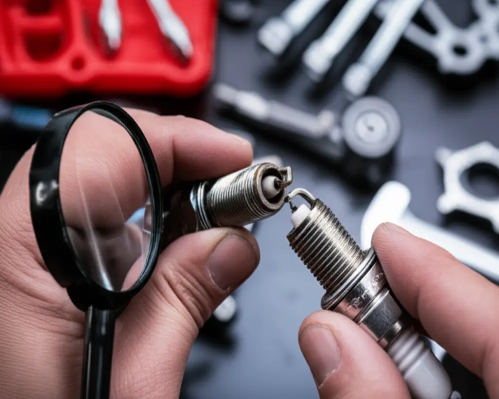 Spark Plug Maintenance Close-up image of spark plug cleaning and inspection