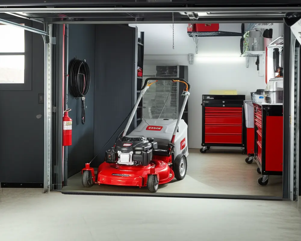 Toro SmartStow Storage Technology Toro lawn mower with SmartStow vertical storage technology saving garage space