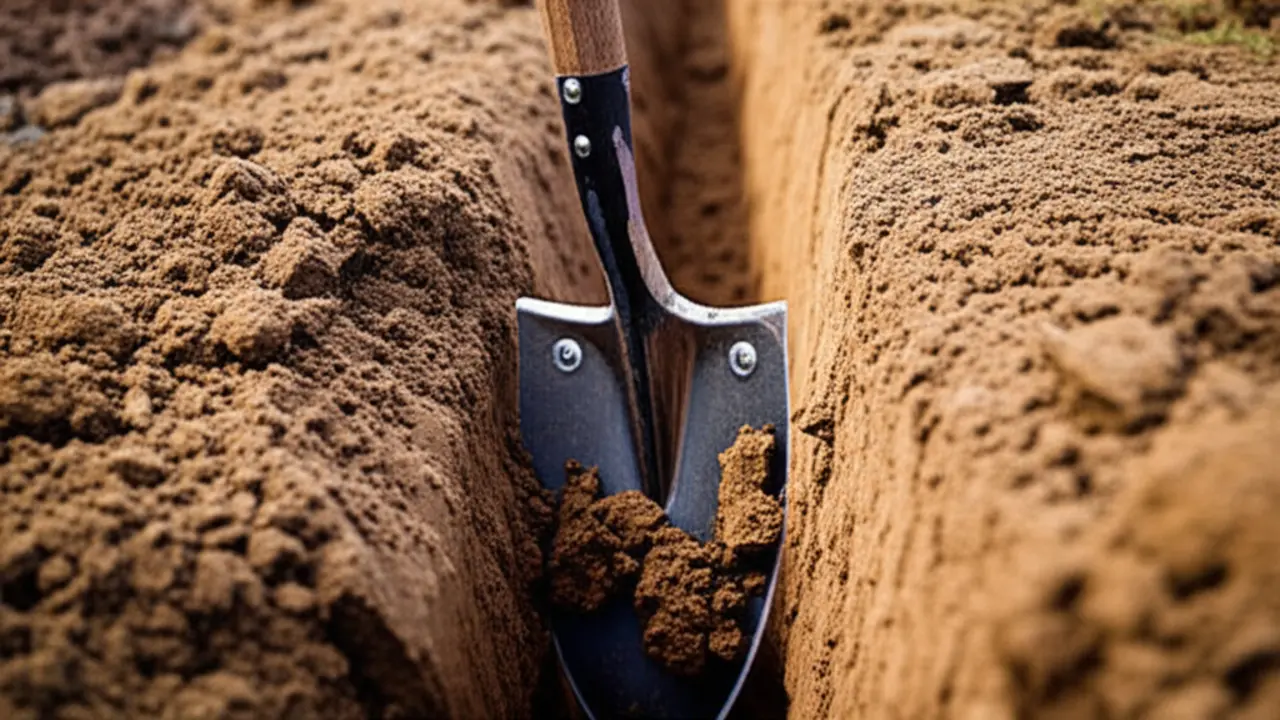 Trenching Spade Digging Narrow Trench for Irrigation Pipe