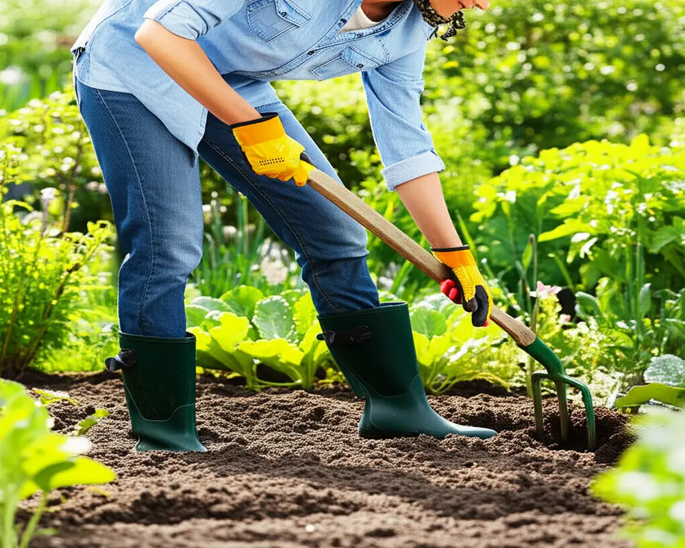 Proper technique and safety tips for using a garden fork as a beginner gardener