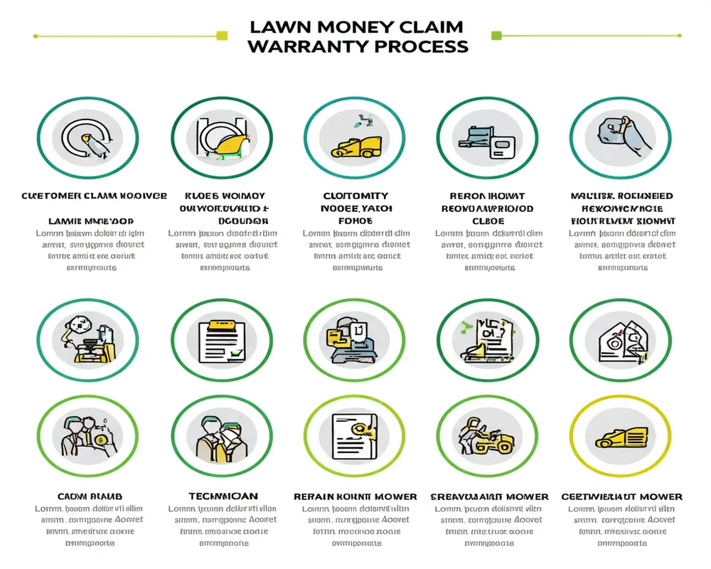 Step-by-step lawn mower warranty claim process illustration
