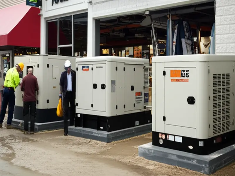 Waterproof generators offer essential power during flood events. A business owner inspecting a waterproof generator during a flood event, showcasing its resilience.