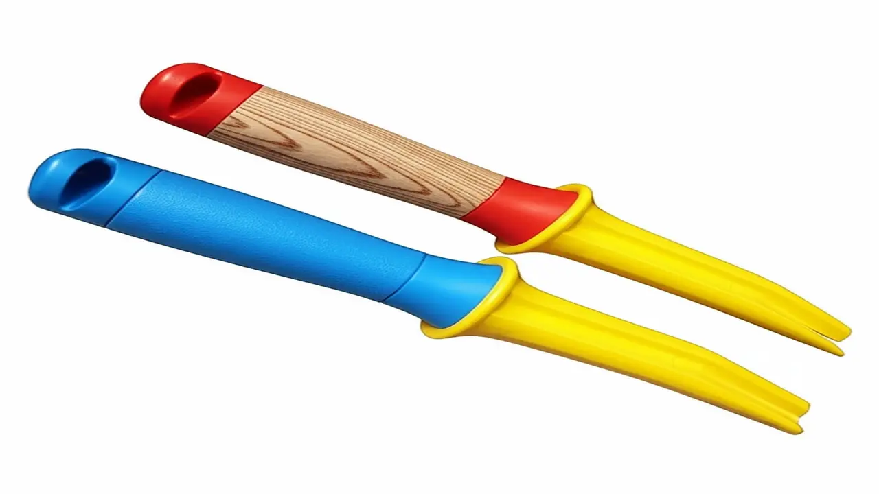 Wood vs Plastic Handle Comparison Comparison between wooden and plastic hand cultivator handles showing grip and material