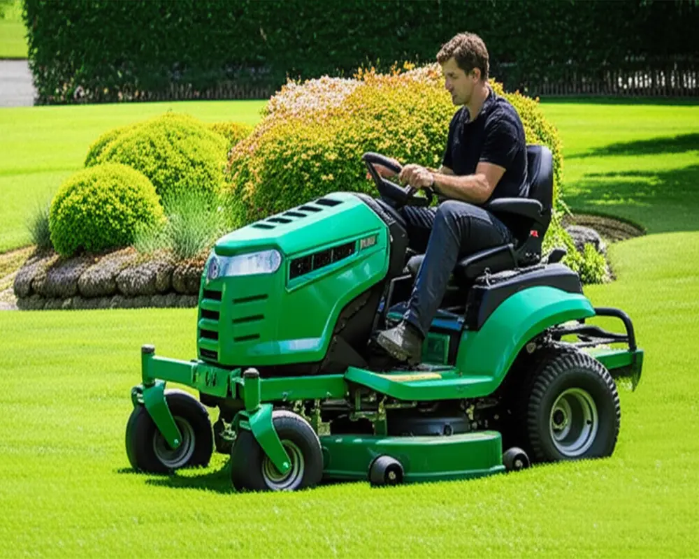 Zero-turn riding mower showcasing maneuverability Zero-turn riding mower showcasing maneuverability