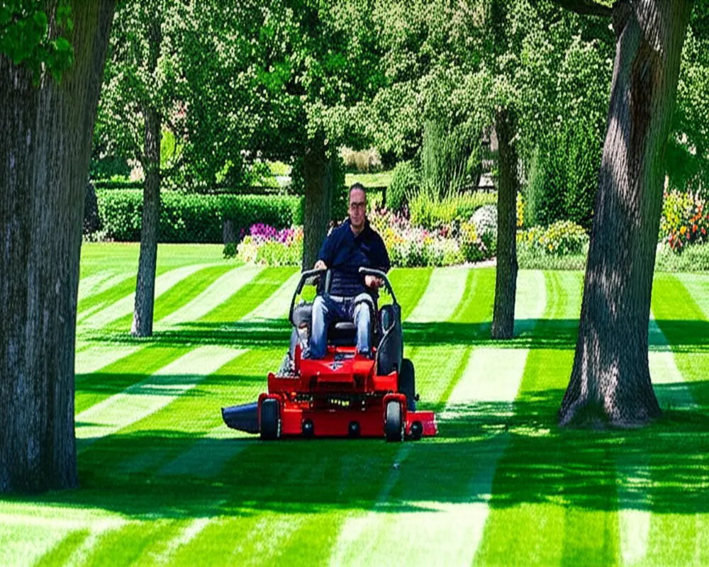 Zero turn mower showing precise maneuverability around obstacles